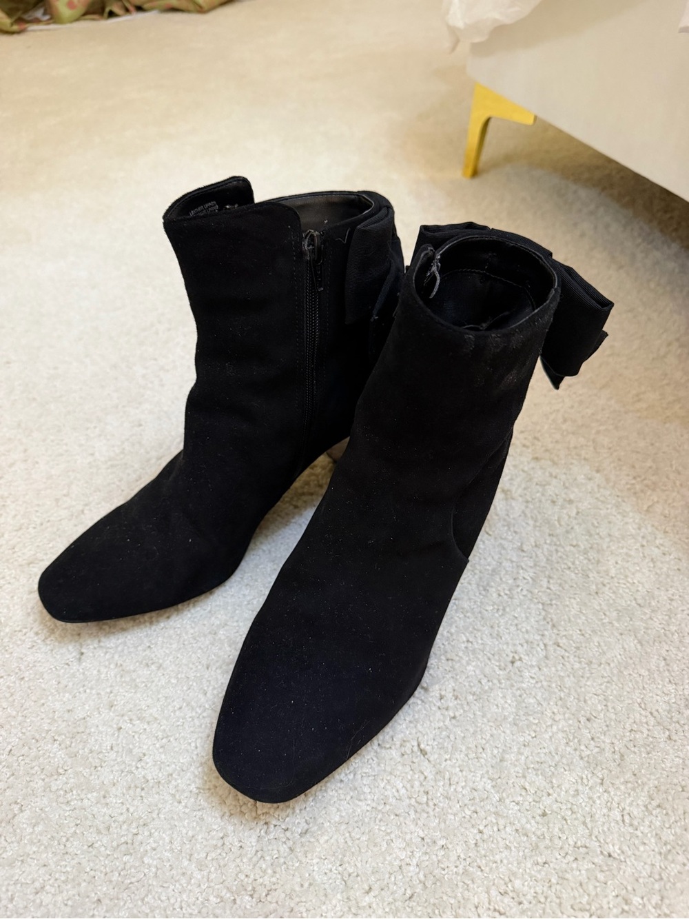 Women's Black Suede Ankle Booties with Back Bow Detail 8.5